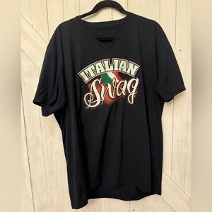 Italian Swag VNeck Black Tee Shirt - Missing Label - XL 24”W x 28”L